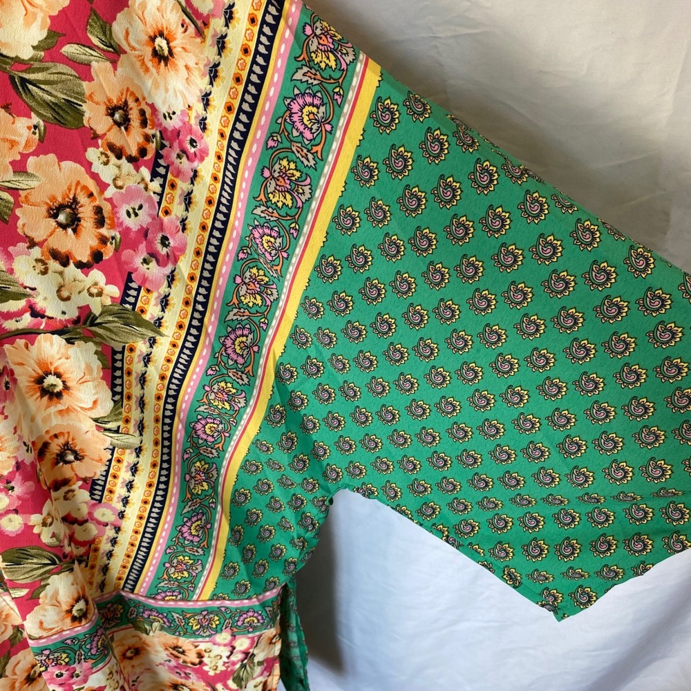 Umgee‎ Floral Paisley Kimono Cardigan Womens 1XL Green Pink Boho Festival Gypsy - Picture 5 of 10